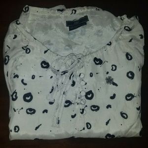 Obey Small S Black / White 100% Silk Batwing Womens Blouse